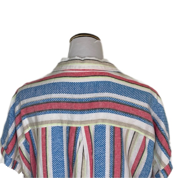 Caffe’ Marrakesh SZ L Striped Linen Blend Short Sleeve Tie Waist Top | NWT - Picture 6 of 15